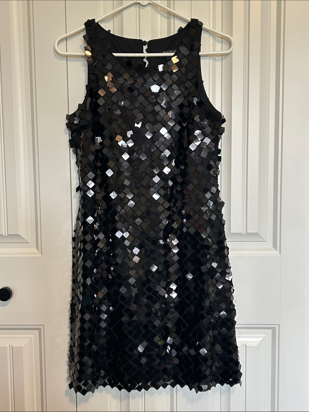 White House Black Market Women's Black Sequin Mosaic Shift Dress